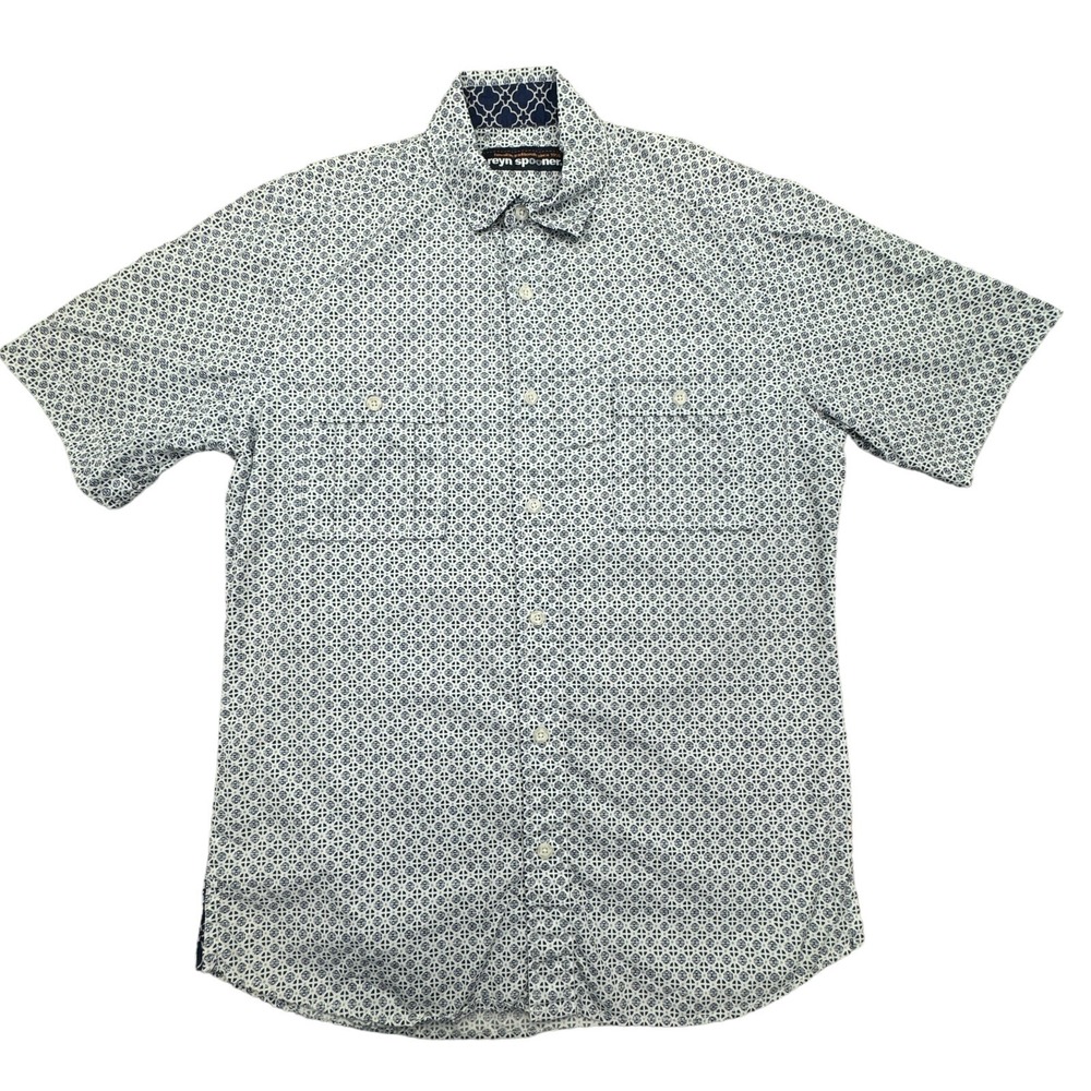Reyn Spooner Hawaiian Shirt Mens Small Japanese Geometric Circle Crest Pocket